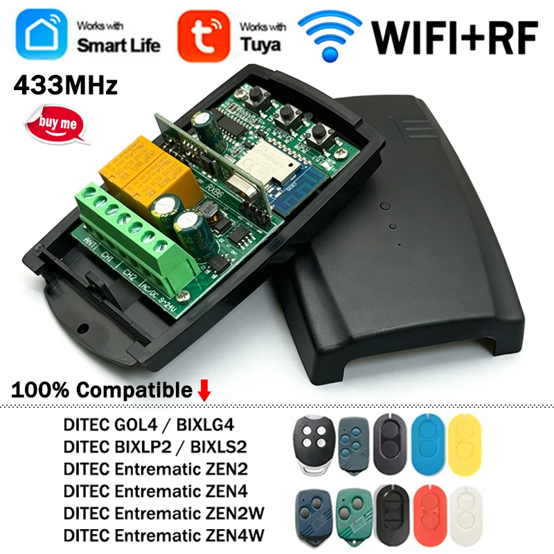 

Универсальный модуль умного выключателя Tuya 433 МГц с Wi-Fi пультом дистанционного управления для DITEC Entrematic ZEN2 ZEN4 ZEN2W ZEN4W GOL4 BIXLP2 BIXLS2