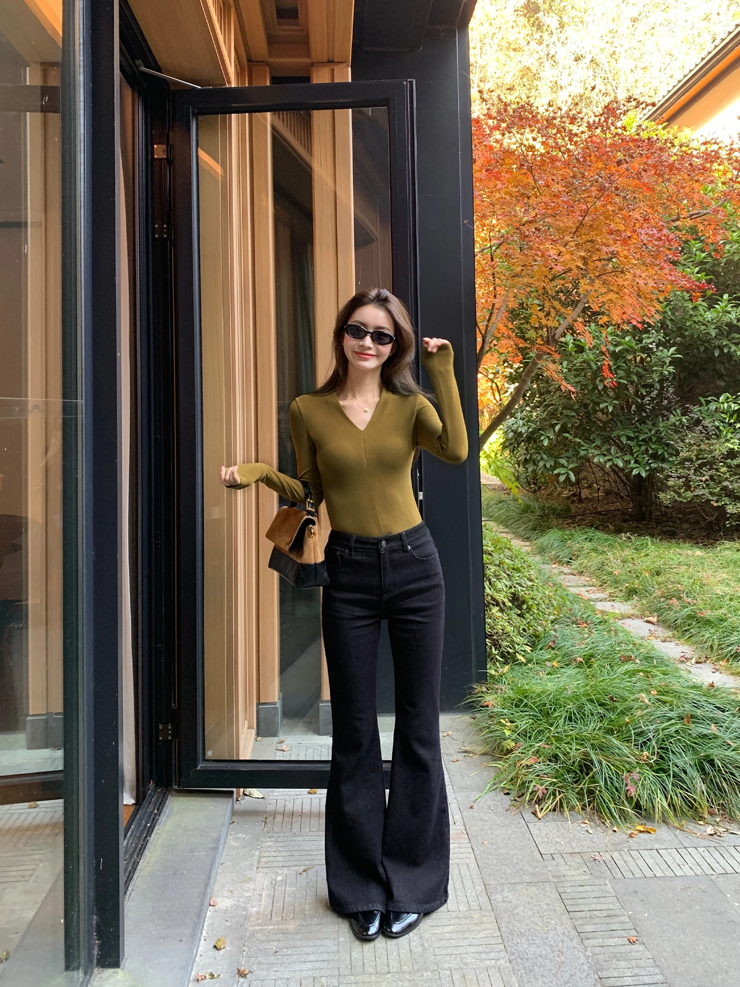 

Джинсы Pusumede с высокой талией, зауженные, микро-клеш, женские, прямые, в пол, повседневные, хлопковые, на пуговицах