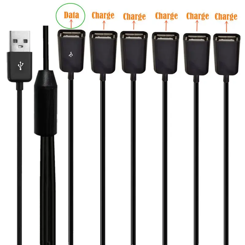 USB Charging Cable 2.0 Data Cable Car/Car/Power Connection Cable Computer USB Cable 1-Point 6-Wire USB 2.0 AM/6 * AF 0.5M