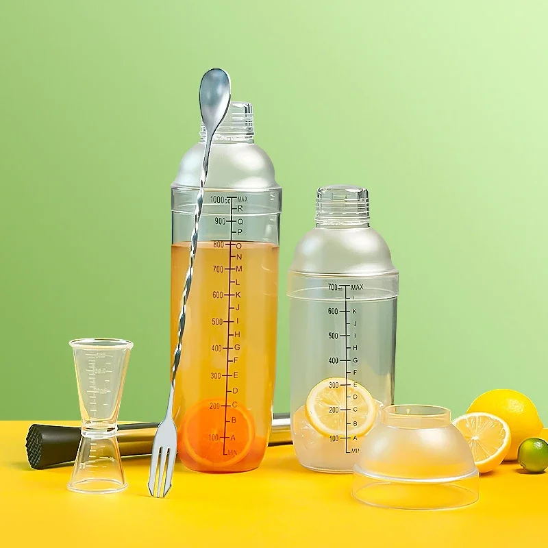 Hand-made Lemon Tea Shake Tumbler Milk Tea Tools Cocktail Shaker Bottle With Scale Cup Woter Portable Drinkware Kitchen Dining