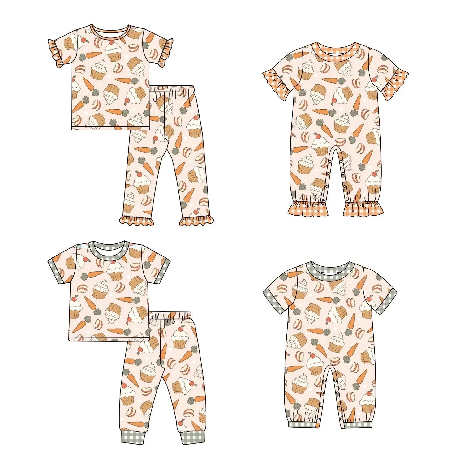 

New children's wear easter boutique kids clothing carrot cake short-sleeved pajamas set boy outfits girl cute romper