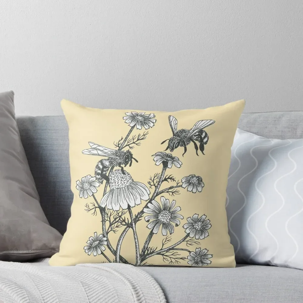 

bees and chamomile on honey background Throw Pillow Pillow Case Pillowcases For Pillows Elastic Cover For Sofa pillow