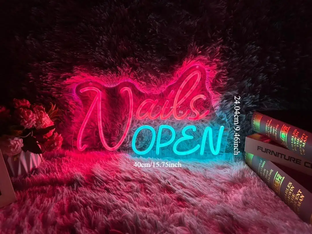 Nails Open Neon Sign USB Dimmable LED Light for Nail Salon Manicure Shop Business Window Storefront Display Wall Art Decor view 5