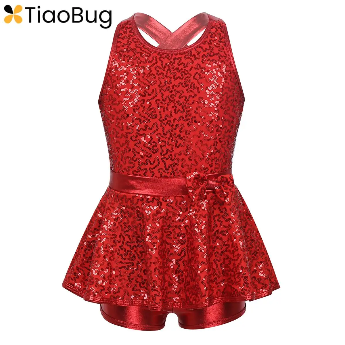 

Kids Girls Sparkly Sequins Ballet Jazz Latin Dance Dress Cutout Back Gymnastic Leotards Short Unitard Performance Costume