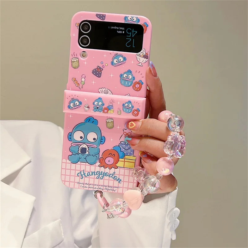 Sanrio Hangyodon Phone Case for Samsung Galaxy ZFlip5 5G ZFlip3 Z Flip 5 Flip3 zflip Flip4 Anime Hard PC Cover With Bracelet