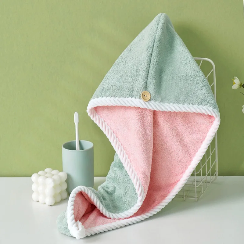 1pcs Double Layer Thickened Quick Drying Absorbent Headband Coral Fleece Fabric Dry Hair Towel Shower Cap Bathroom Hair Towel