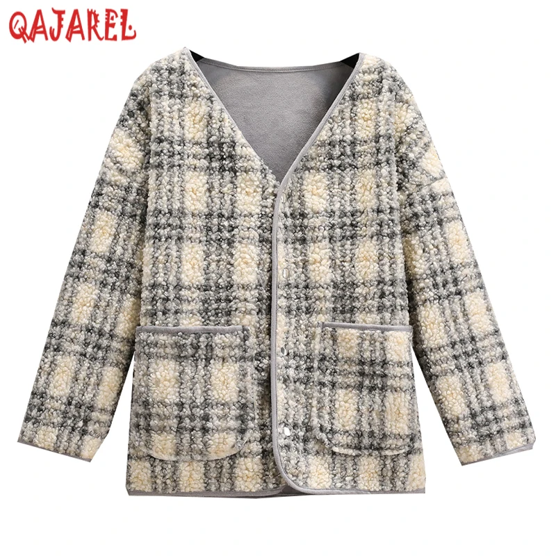 Autumn Winter Woolen Plaid Thick Warm Jackets Women Elegant Casual Loose Quilted Coats 2024 Korean Fashion Chic Female Clothing