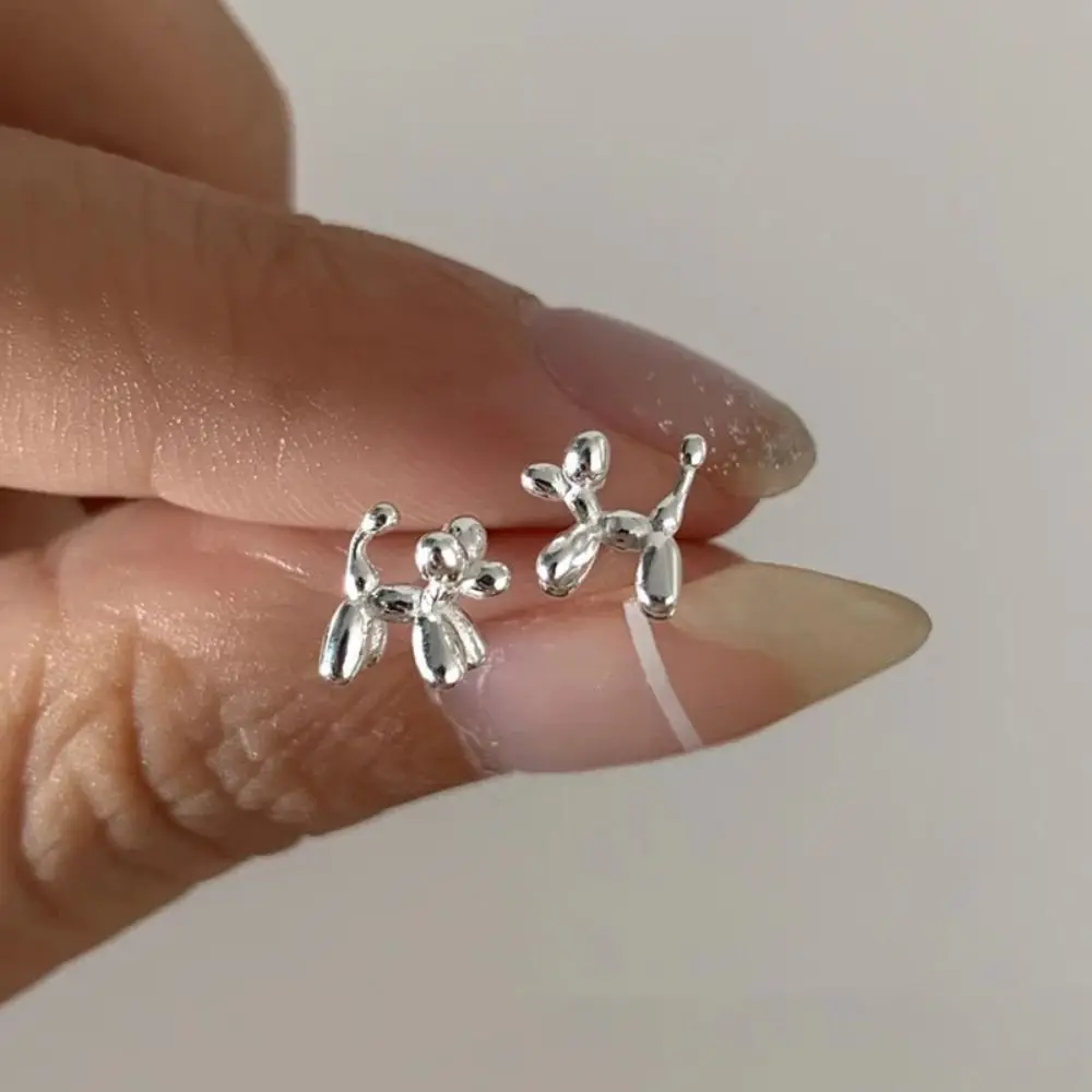 Puppy Dog Mini Dog Balloon Earrings S925 Silver Light Beads Cartoon Dog Sweet Earrings Trendy Balloon Pet Dog Stud Earrings