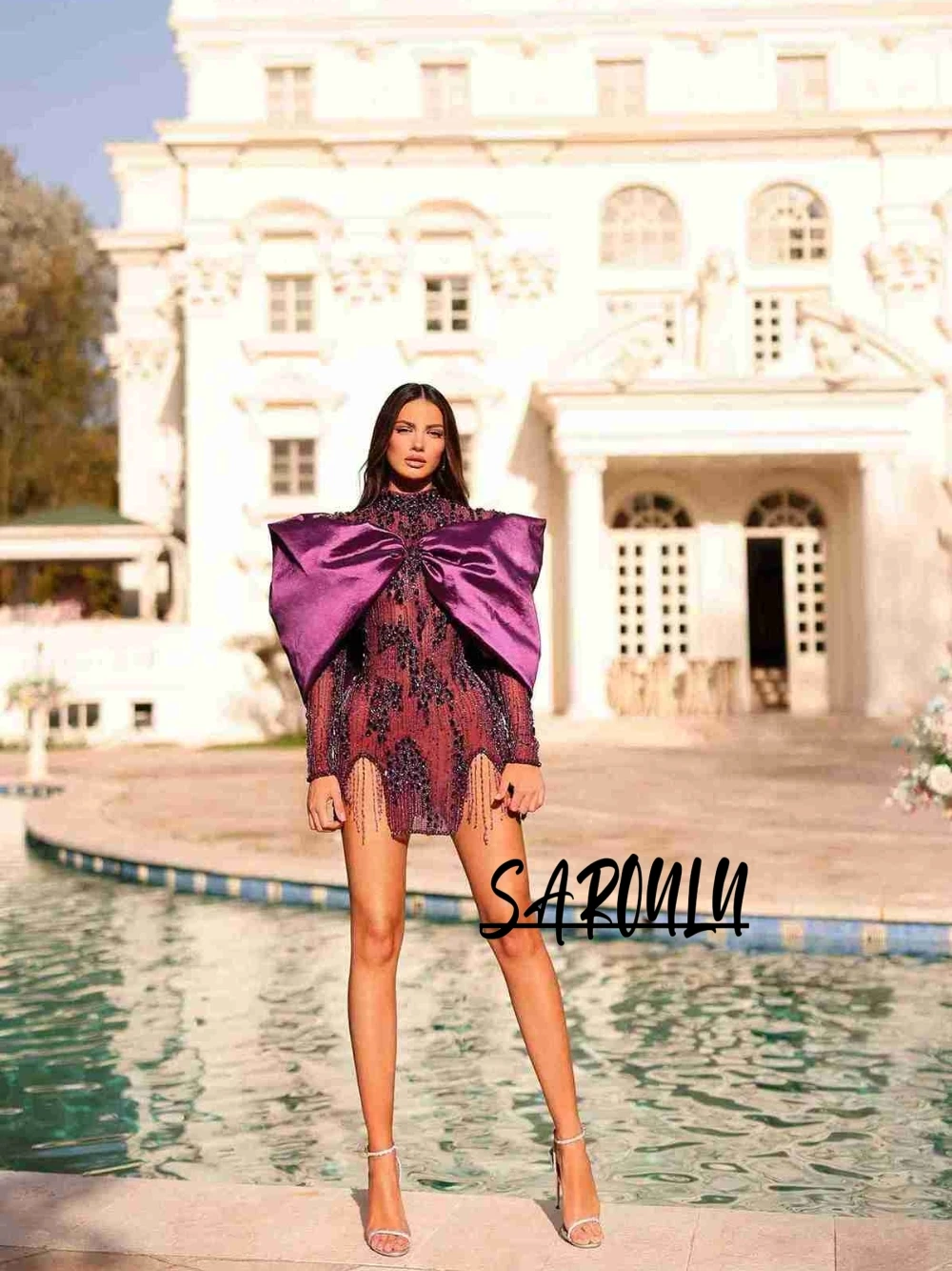 

Women's Purple Sequin Tassel Prom Dress Big Bow Decoration Club Party Bodycon Mini Night Out Sexy Fashion Evening Gown