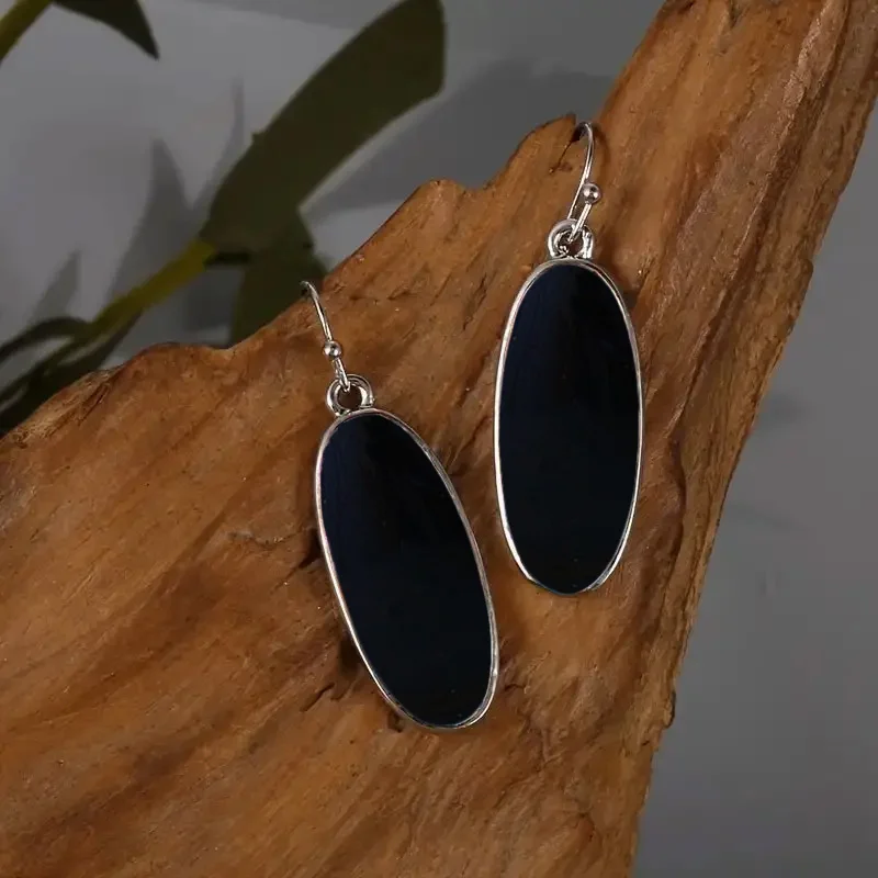 1 Pair Creative Bohemian Style Cool Oval Black Dangle Earrings, Birthday Party Anniversary Gift for Friend Niche Style Hot List,