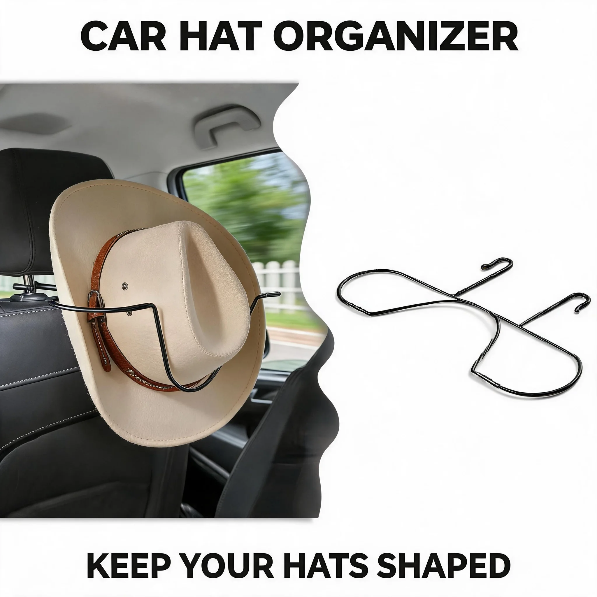 For Truck SUV Durable Folding Stainless Steel Car Hat Rack Cowboy Hat Holder Seat Back Clothes Hanger Interior Storage Organizer