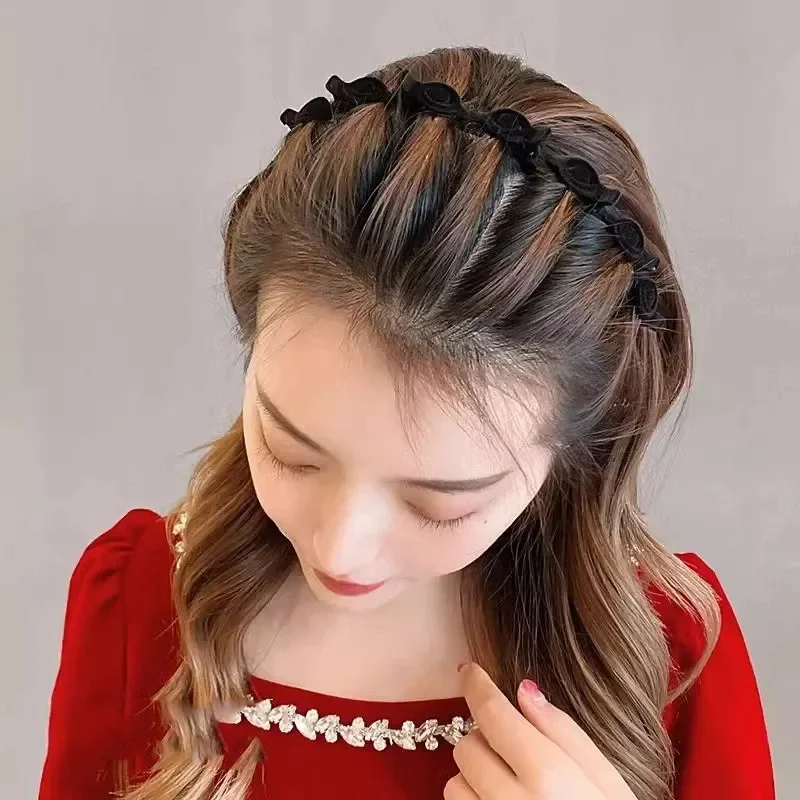 1/3 Stück ZYFHTT Rot-Schwarzes Beflocktes Geflochtenes Stirnband für Frauen Retro Vielseitiger Haarreif Modisches Mädchen-Stirnband Haaraccessoires – Detail 14