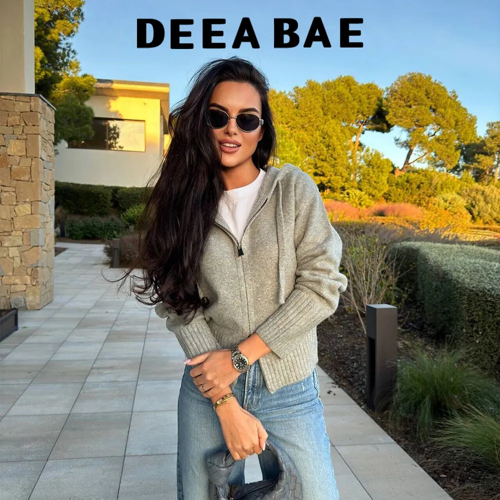 การออกแบบที่ทันสมัยและหลากหลายหลวมและลําลองแขนยาวซิปถักเสื้อแจ็คเก็ตคลุมด้วยผ้า Wameful และสวยงาม