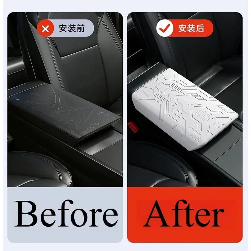 For Tesla Model 3 Y Refreshed Center Console Armrest Cover Silicone Protector Interior Decorative Sticker