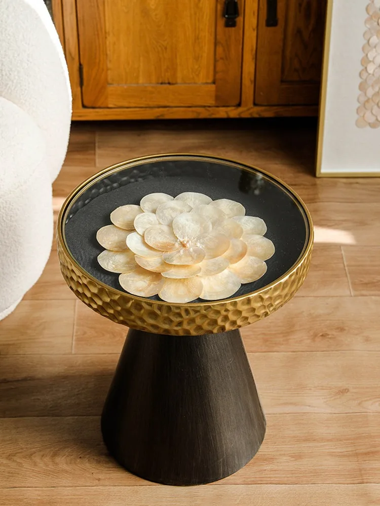 Creative Shell Coffee Tables,Glass Metal Plating Furniture,Retro Home Living Room Art,Sofa Side Corner Table