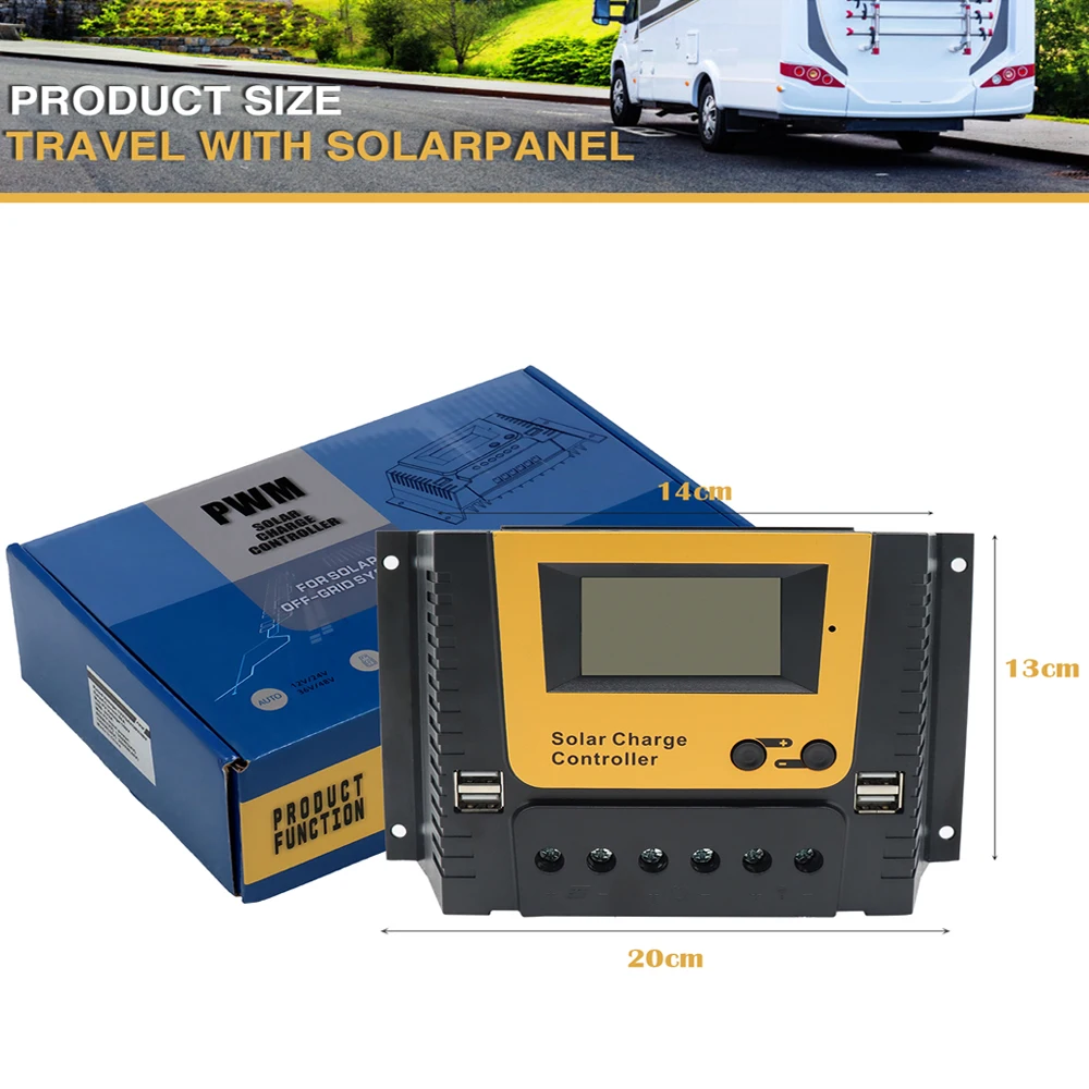 Solar Controller Régulateur de panneau solaire 12V, contrôleur connecté, batteries lithium-fer/plomb-acide/li-ion Lifepo4 12V/24V 10A 20A 30A 40A 50A 60A