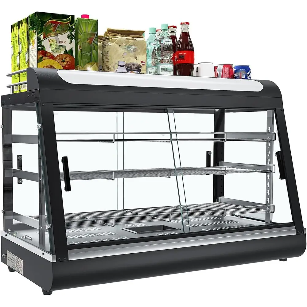 

Настольный подогреватель еды с верхним держателем, 35-дюймовый коммерческий шкаф для подогрева еды, трехцветная подсветка, с термометром и регулировкой температуры