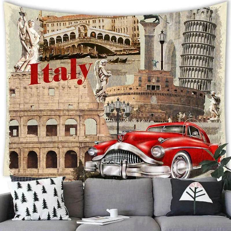 West Retro City Tapestry Wall Hanging Creative Design Retro Romantic Decor Tapestry Wall Hanging Curtain Bedroom Home Decoration