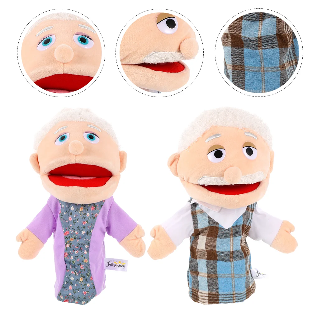 

2 Pcs Character Hand Puppet Baby Puppets Plush Boy Toys Grandpa Grandma Kids Children for Adults Mother