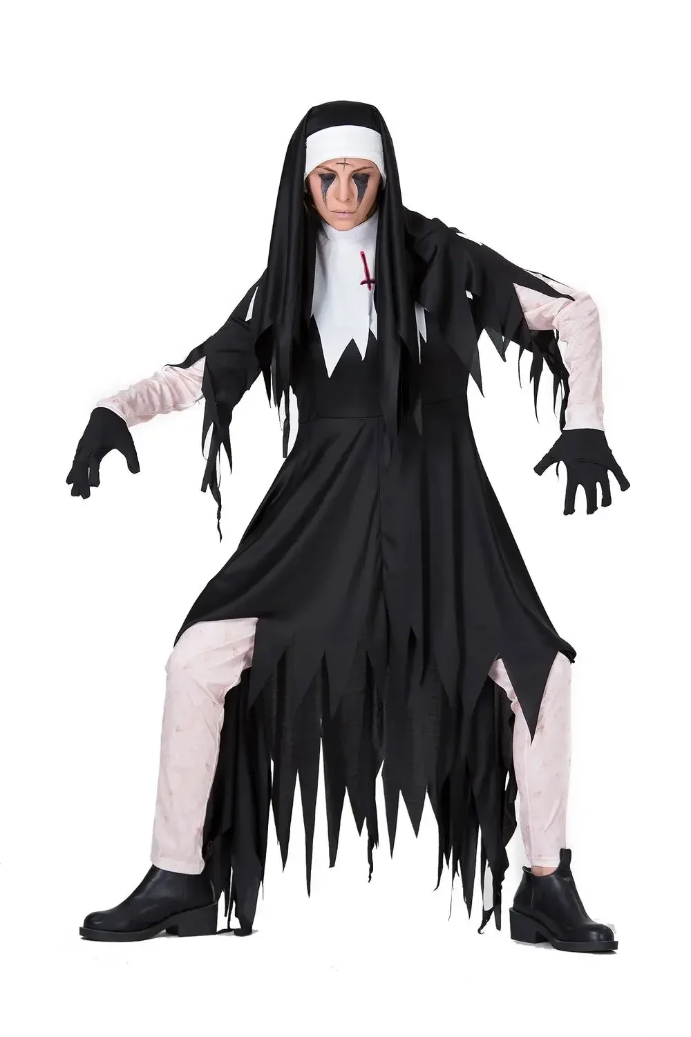 Costume da festa di Halloween Costume da suora sexy da donna nera Abito irregolare uniforme da monaco fantasma religione araba