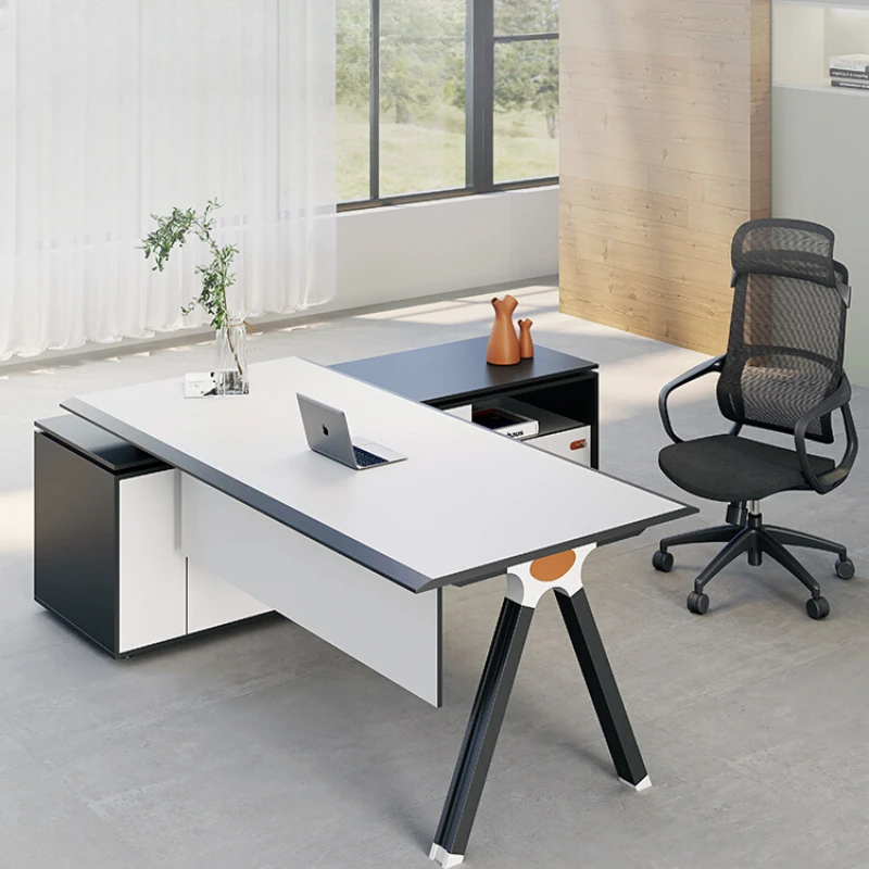 The boss's desk is simple, modern, manager's desk, female supervisor's office furniture is luxurious, white