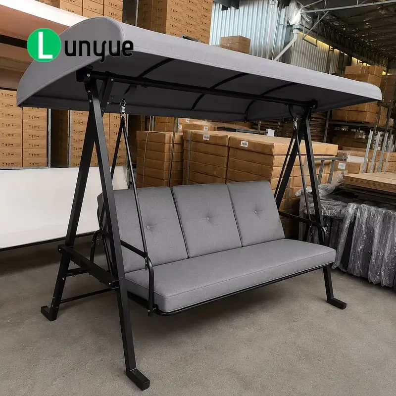 Heavy Duty A Frame 3 Seat Outdoor Patio Swing Chair Adjustable Canopy Square Steel Frame For Garden Porch Backyard Furniture