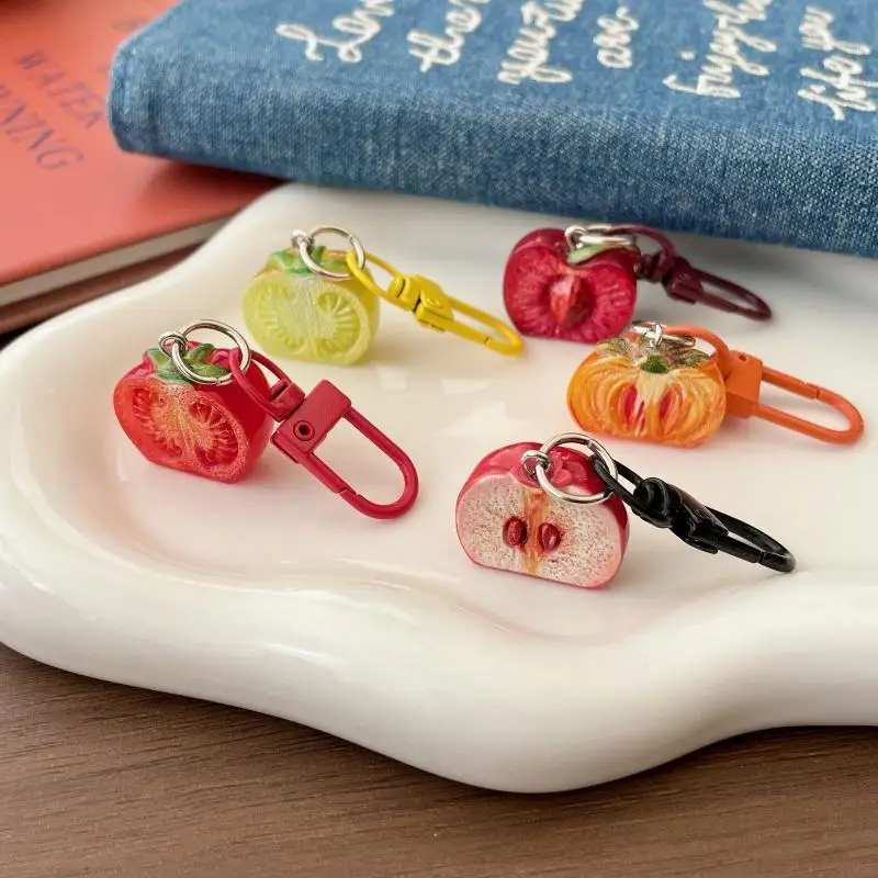 Cute Realistic Half Cut Fruit Keychain Sweet Kawaii 1Pcs Bag Pendant Decor for Backpack Luggage Car Key Accessories