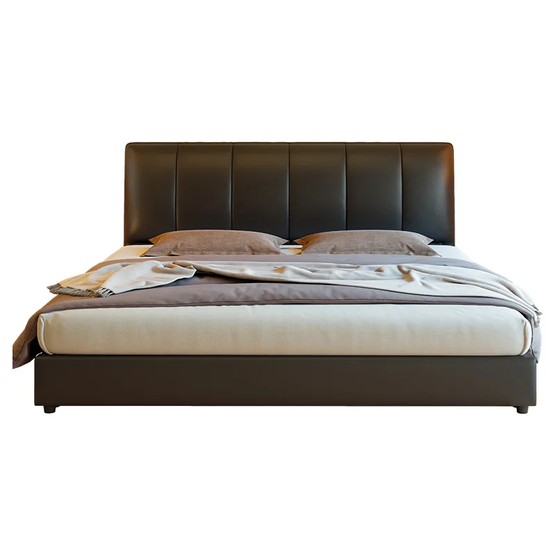 

Modern Italian leather storage bed with upholstered headboard Minimalist design for master bedroom apartments or wedding rooms