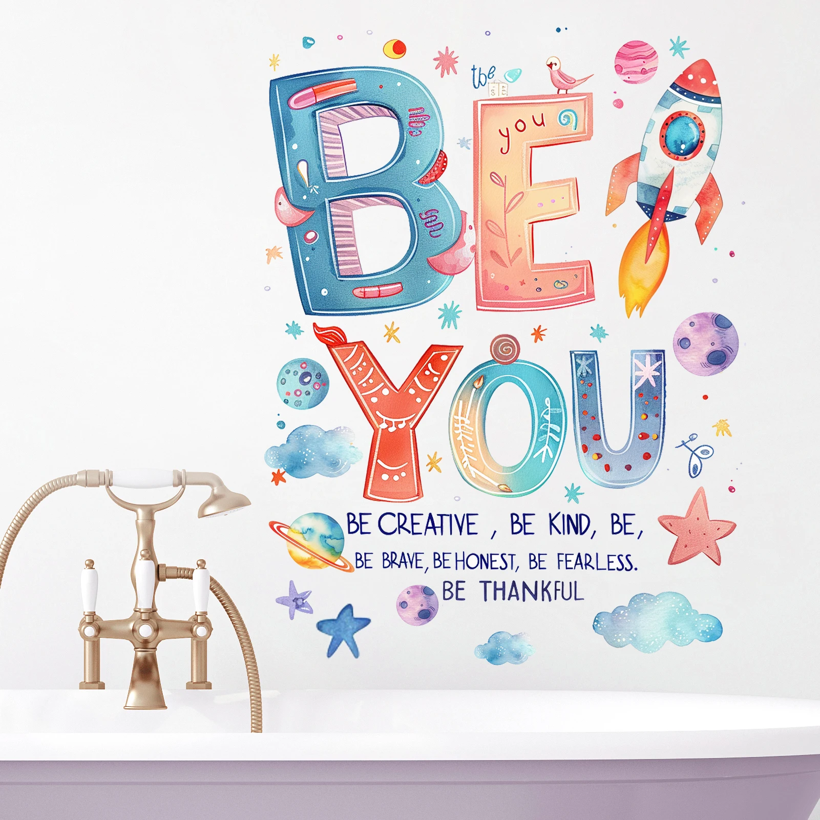 Be You Quote Wall Sticker Rocket Inspirational Slogan Wall Decal Removable Peel and Stick Home Decor for Office Studio Wall Art