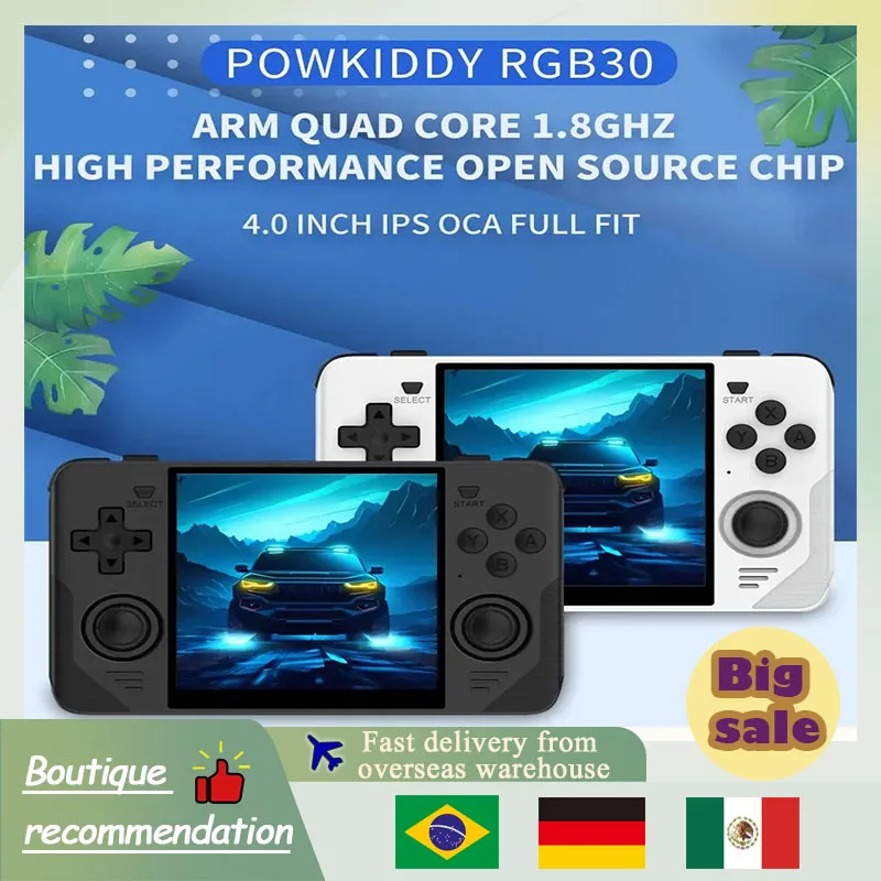 POWKIDDY RGB30 4 Inch Ips Screen 450 PSP Games RK3566 Built-in Retro Pocket Portable Handheld Game Console WIFI HD Open-Source