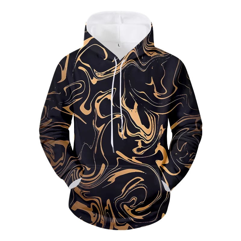 Frühlings- und Herbst-Herren-Langarm-Kapuzenpullover mit lässigem Persönlichkeits-Stein- und Wassermusterdruck und Taschen