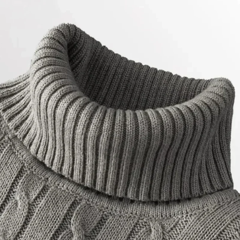 Men's High Neck Sweater Solid Color Pullover Knitted Warm Casual  Mens Clothing