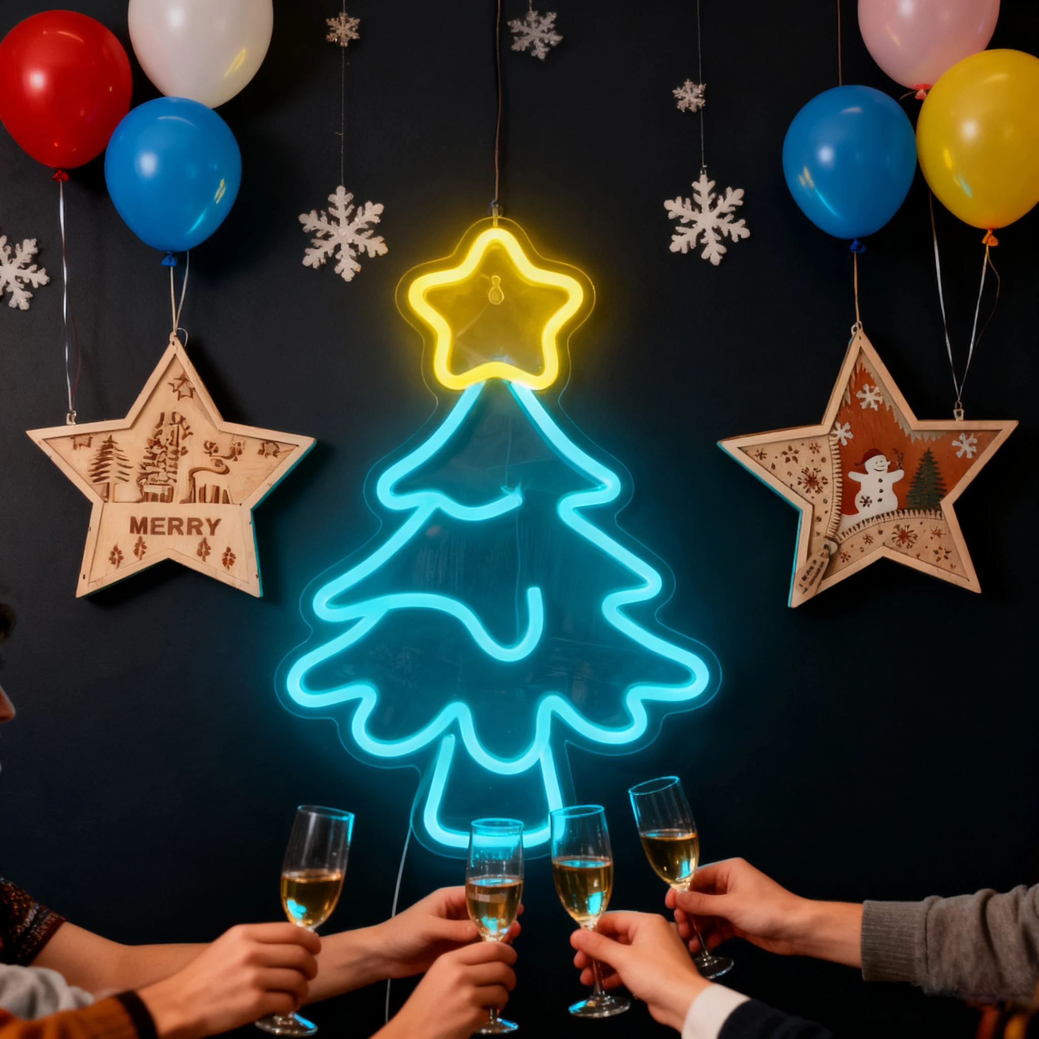 لافتة نيون شجرة عيد الميلاد الحديثة، ديكور عيد الميلاد LED يعمل بمنفذ USB للمكتب المنزلي، ضوء الجنية على الحائط للعطلات مع توهج أزرق ثلجي احتفالي #4