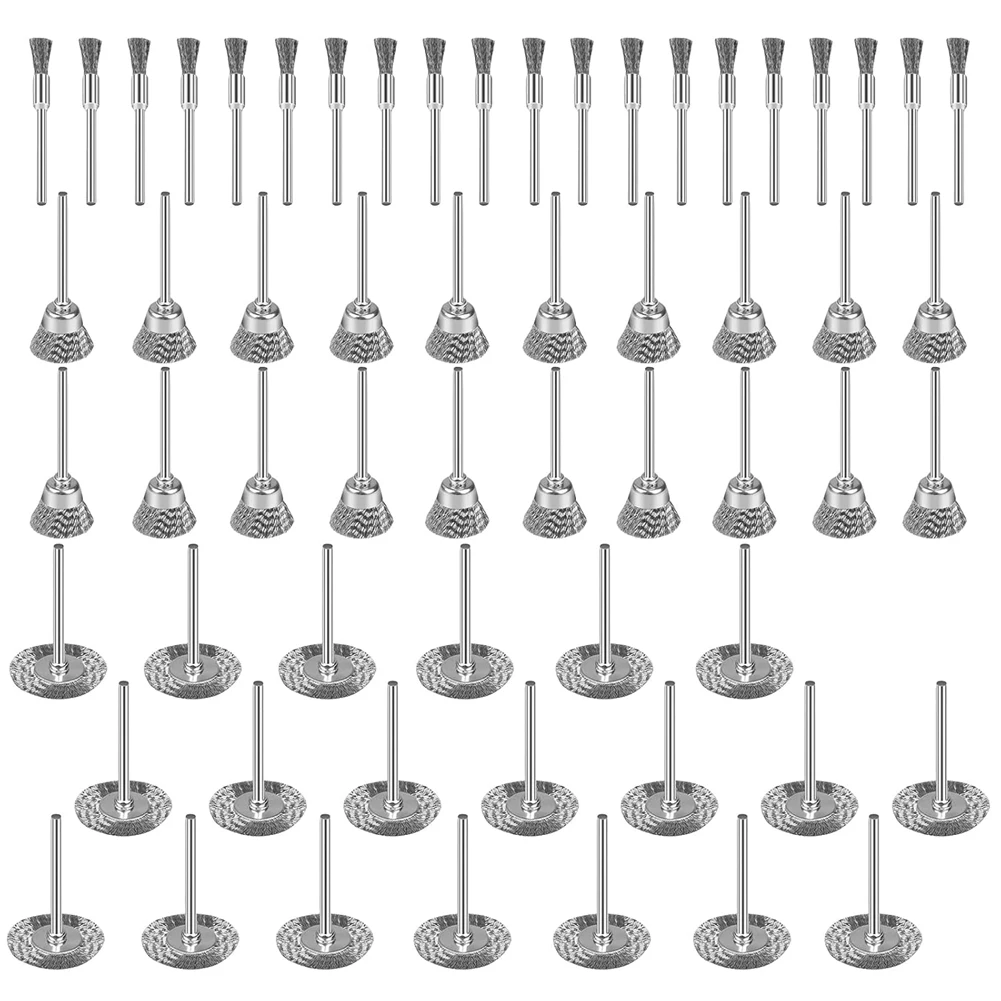 مجموعة فرش سلكية A69esteel 60 قطعة، 3 أشكال 1/8 بوصة (3 مم) عجلات سلكية لإزالة نتوءات الغبار والملحقات #4