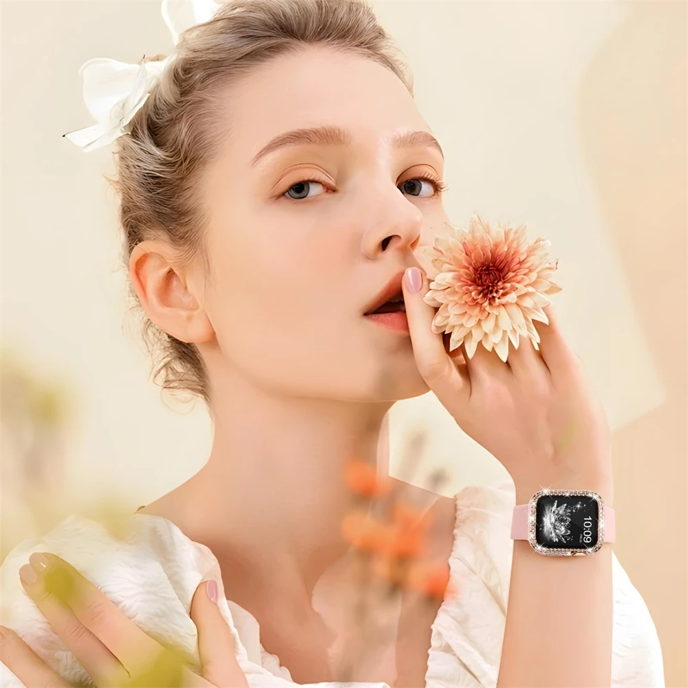 Diamond case+strap For Apple watch bands 45mm 41mm 38mm 42mm 44mm 40mm bracelet+Screen Protector+Bumper series 10 9 8 7 6 5 4 SE