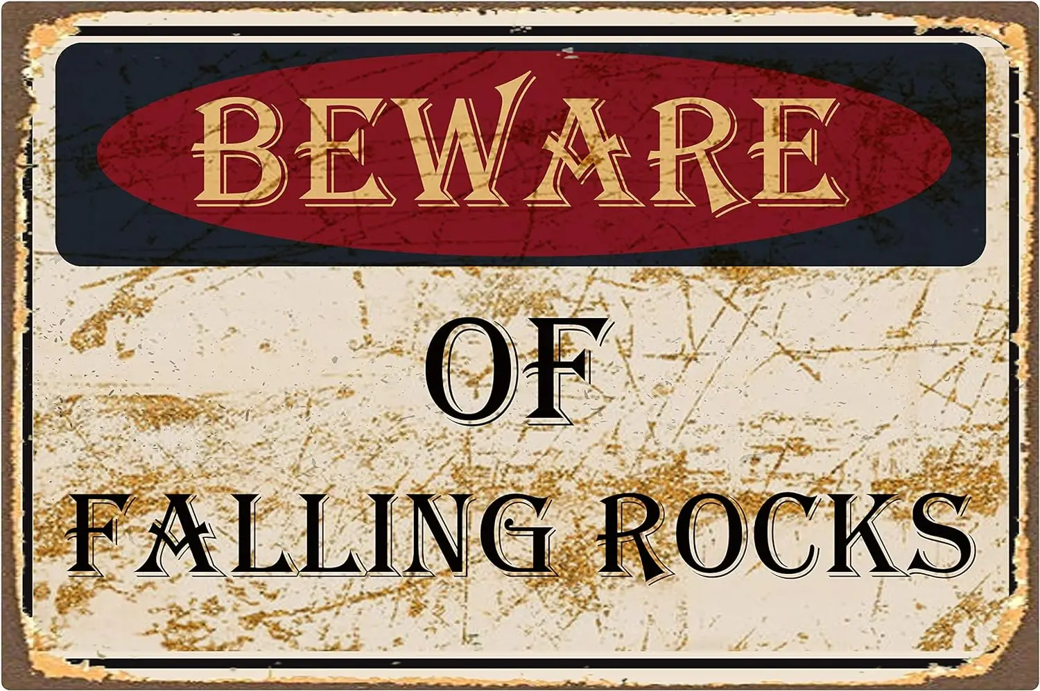 Beware of Falling Rocks Vintage Tin Sign Aluminum Metal Style Wall Art Decor 8x12 in / 20x30 cm