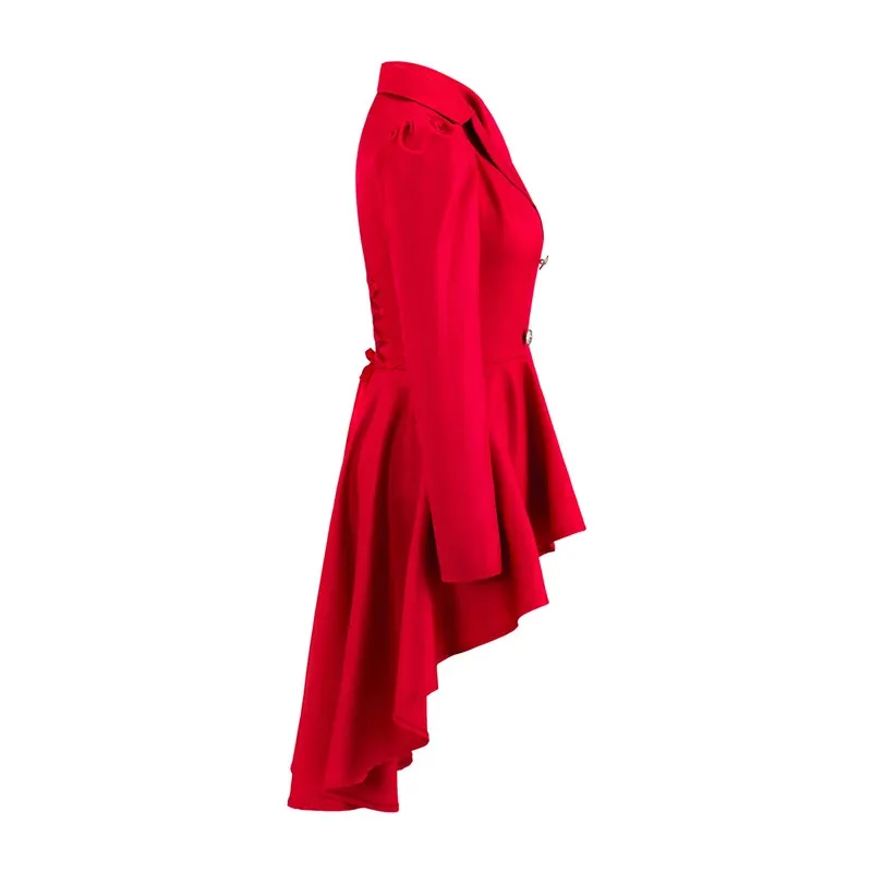 

asdh8@Medieval Victorian Double Breasted Irregular Dress Women's Gothic Steampunk Red Tuxedo Coat Top Christmas Halloween Ball G