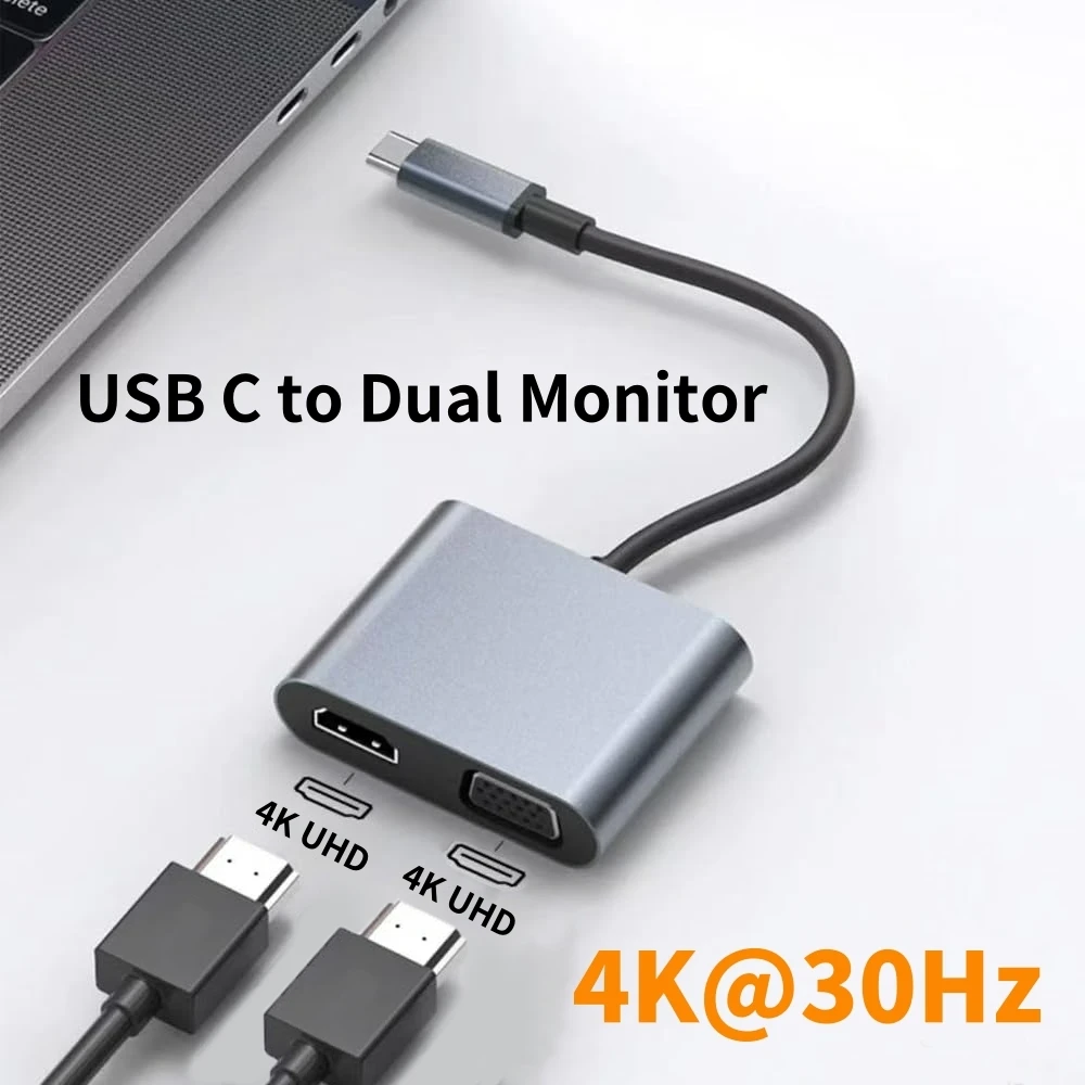 USB C Thunderbolt4 to Dual 4K@30Hz HDMI-compatible Adapter Multiple Display Extended for Macbook Pro/HP ZBook/Lenovo ThinkPad​