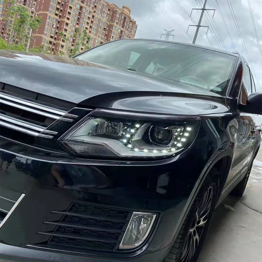 التوصيل والتشغيل تعديل مصابيح السيارة الأمامية الجمعية لشركة فولكس فاجن تيجوان 2013- 2016 السيارات LED العلوي ترقية عدسة العارض الملحقات