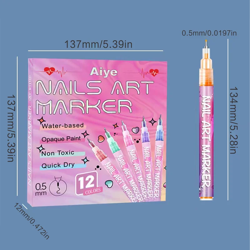 Caneta grafite para nail art, melhor acessório e pintura, adequada para padrões de flores de linha, cores brilhantes, presentes de Natal de feriado