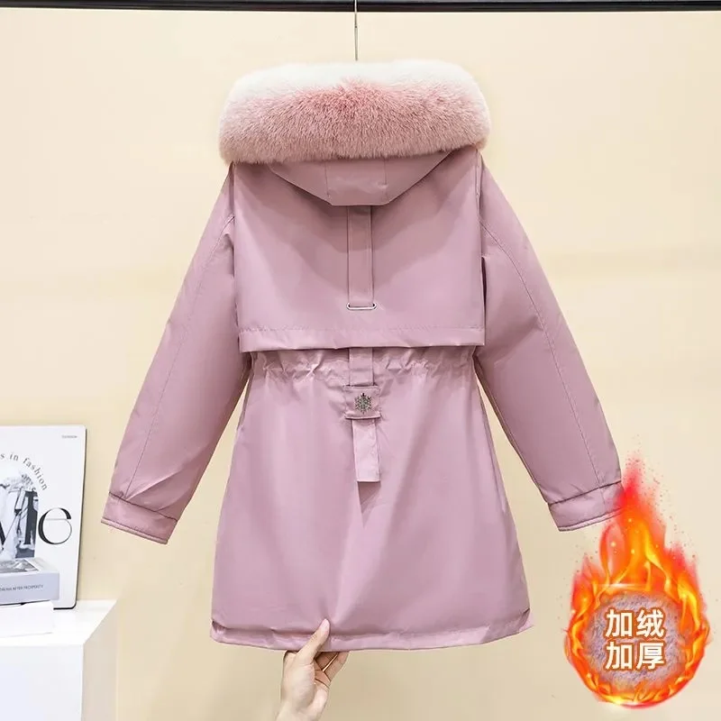 سترة شتوية مبطنة بغطاء للرأس معطف شتوي للنساء برباط دافئ مبطن سترات كورية غير رسمية ملابس خروج نسائية منتفخة #5