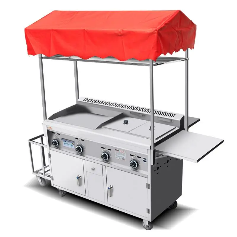 Commercial snack truck, teppanyaki cart, grilling stove, stall all-in-one machine, fryer