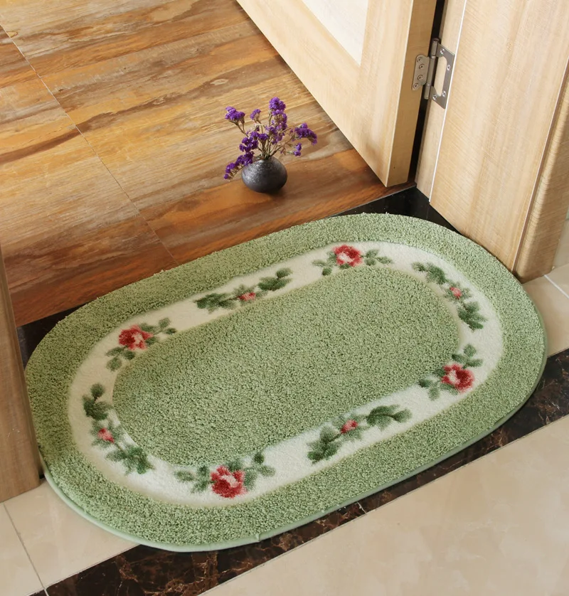 Oval Shape Bathroom Mat,Floral Style Bath Carpets,Long Size,Bedroom,Balcony Floor Rugs, Bathtub Side Doormat for Toilet,45*120cm