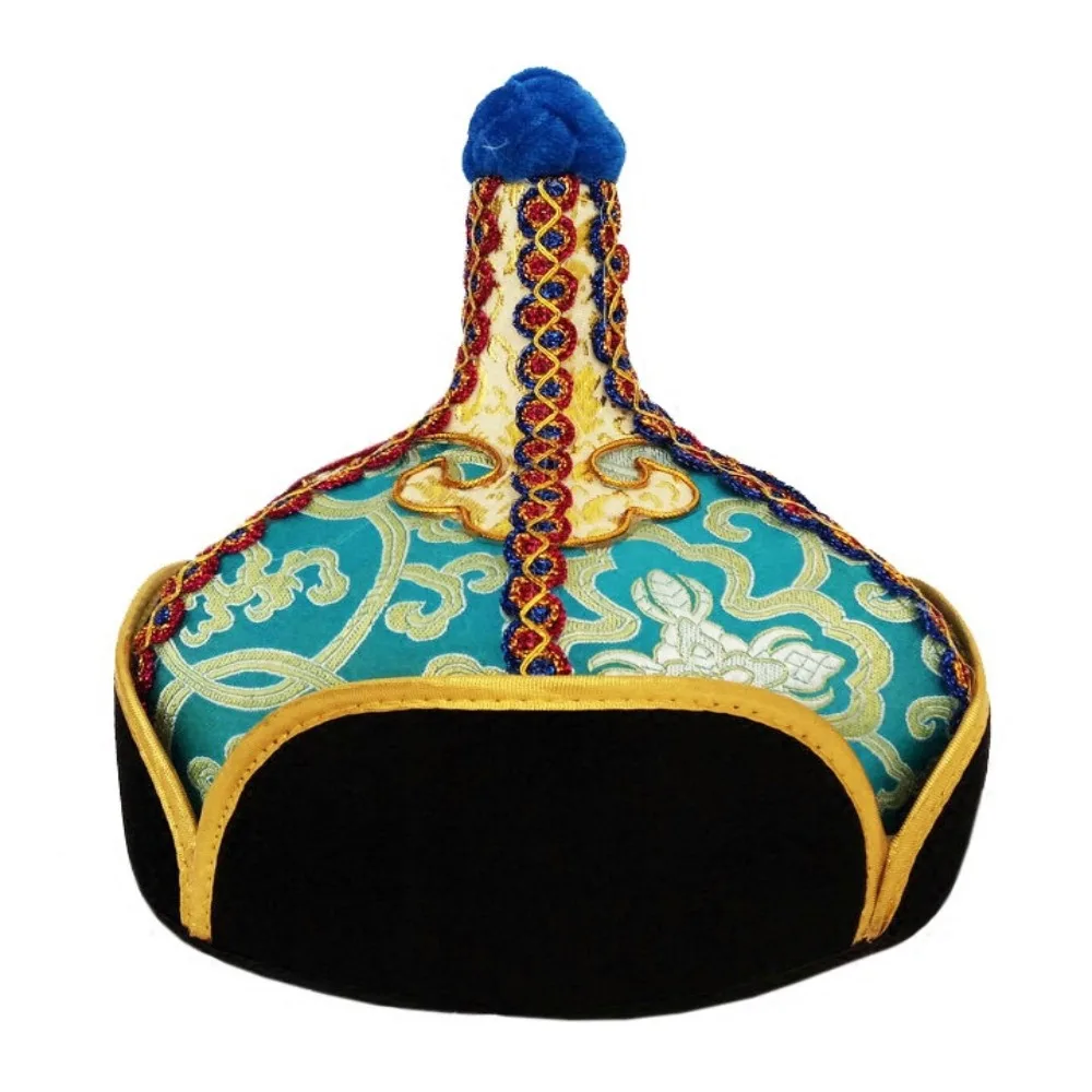 Golden and Blue Pointed Dance Hat Stable Pointed Shape Comfortable Wearing Ethnic Costume Headwear Lightweight Texture