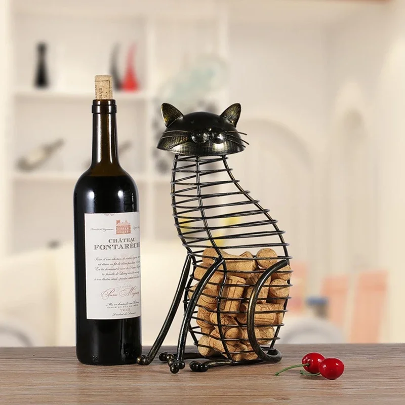 Metal Wine Cork Container Wrought Metal Sculpture Table Decor for Home Bedroom Office Desktop Animal Ornament