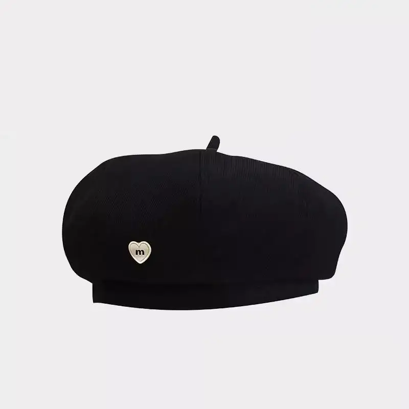 Women Berets French Artist Style Warm Hat Retro Octagonal Newsboy Metal Heart Solid Color Ladies All Matched Caps Four Seasons image 5