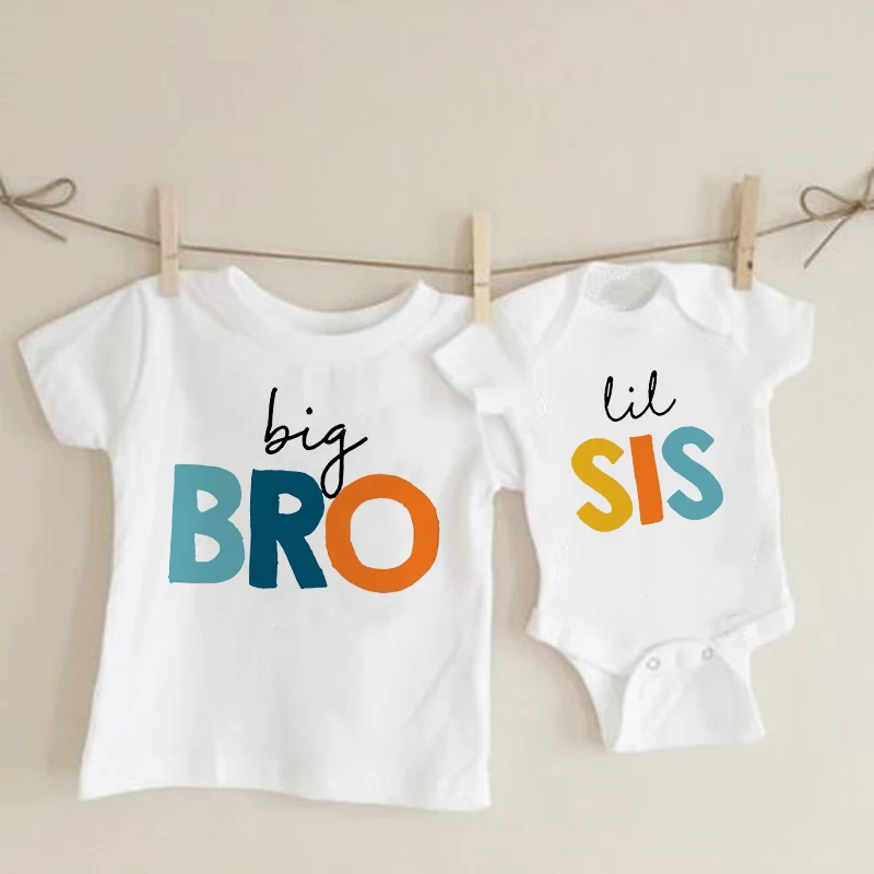 Big Brother Little Sister Family Matching Clothes Boys T-shirt Baby Girls Toddler Romper Kid Tee Tops Summer Short Sleeve Outfit