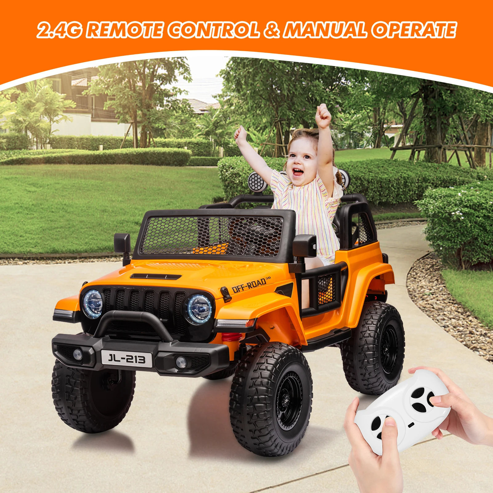 Coche eléctrico para niños de 2 plazas de 24 V con control remoto Camión para niños pequeños conmutable 2WD/4WD con luces LED para maletero y música de 3 a 8 años