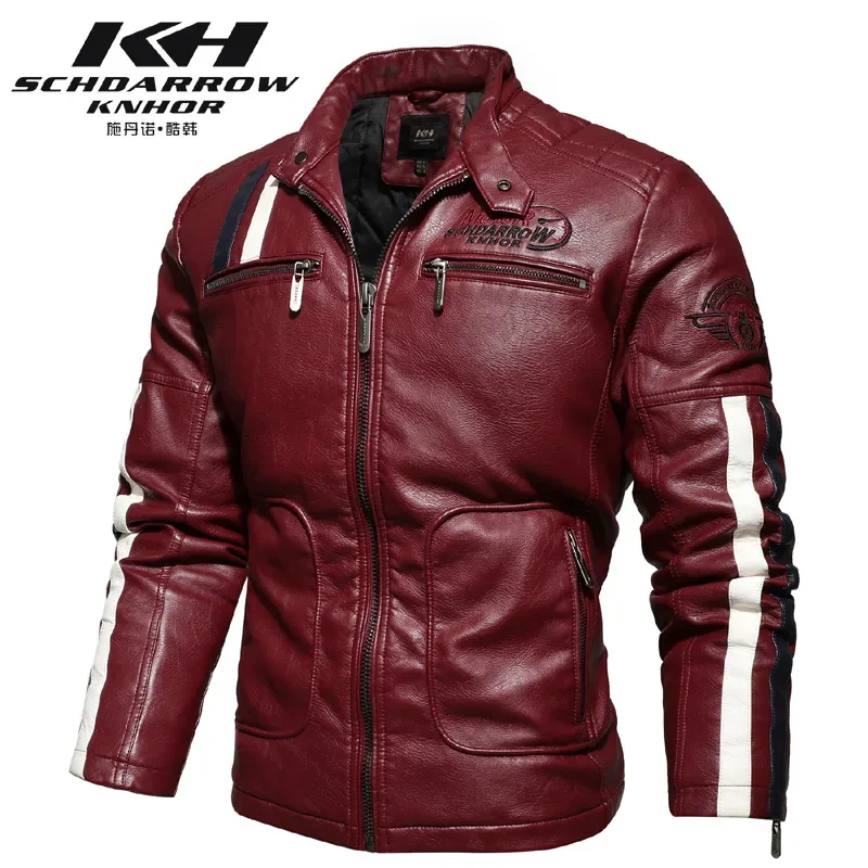 Men's autumn and winter racing clothing, European and American motorcycle leather jacket, plus size anti cold men's jacket