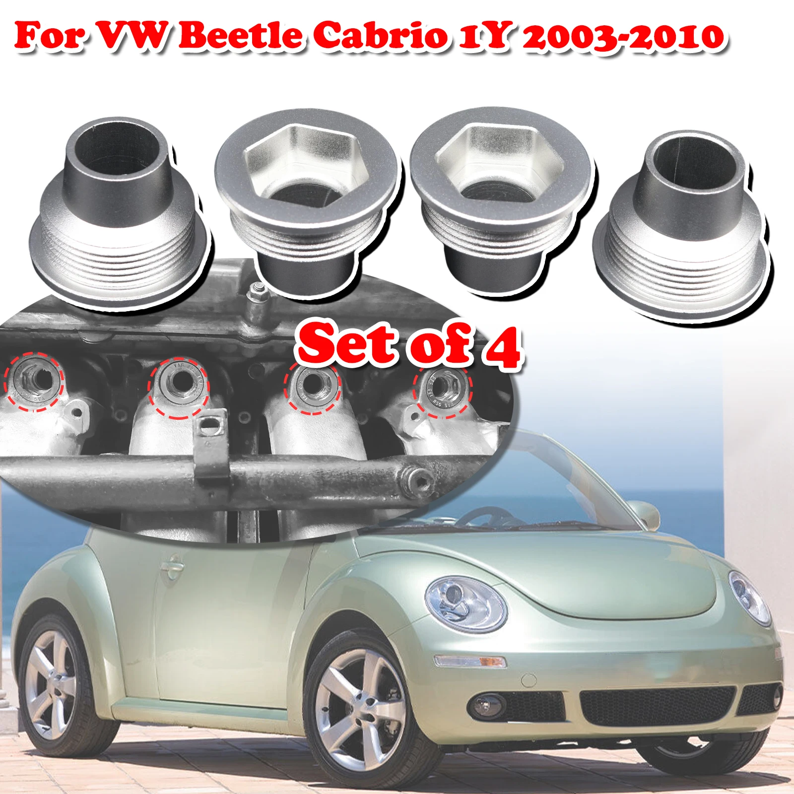 

Набор из 4 шт. для VW Beetle Cabrio 1Y, обновленная алюминиевая вставка топливной форсунки, чашка сиденья, запасные части для автомобиля 06B 133555 H 2003 2004-2010 гг.